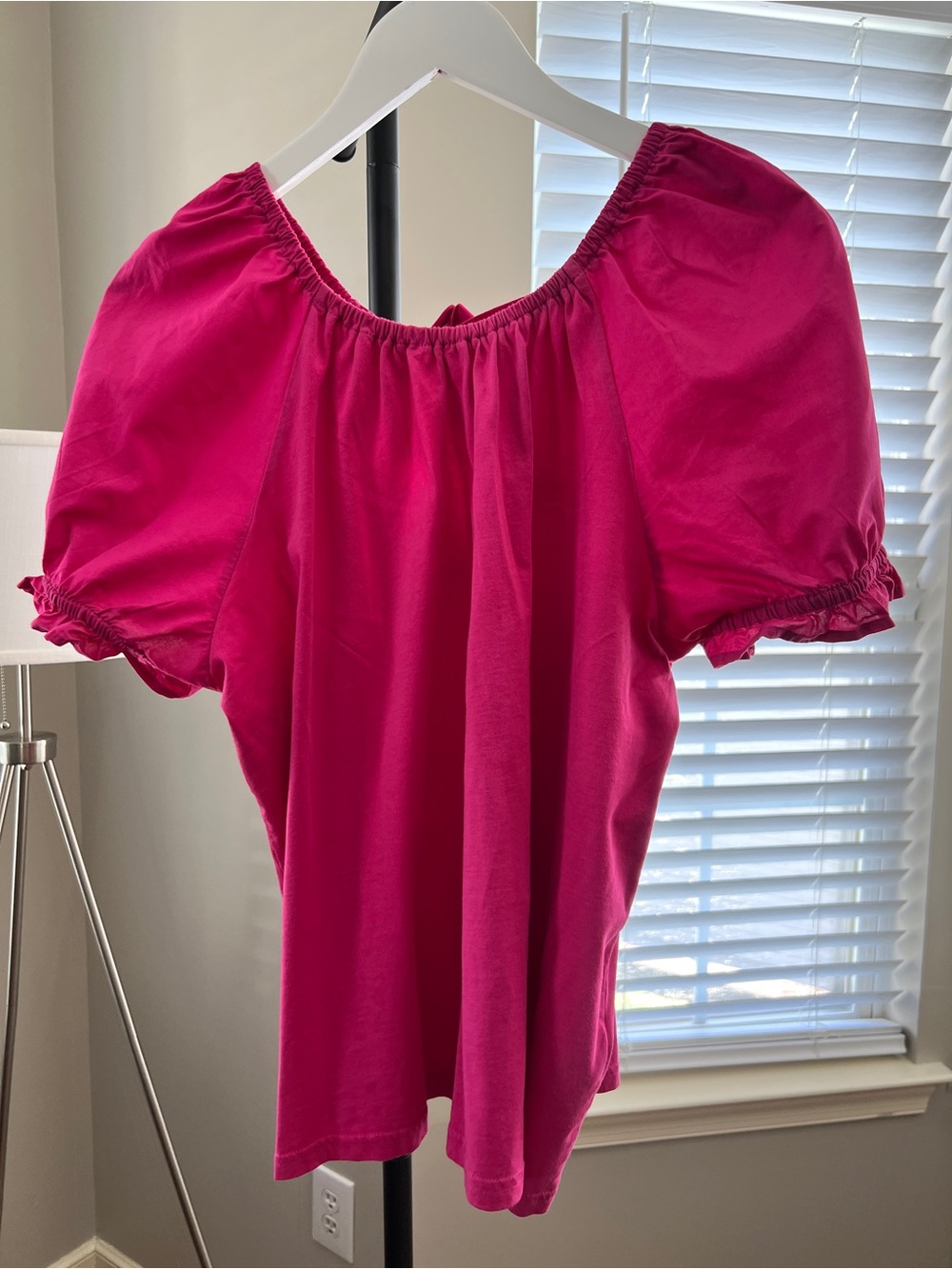 J. Crew Factory Hot Pink Off-Shoulder Puff Sleeve Blouse